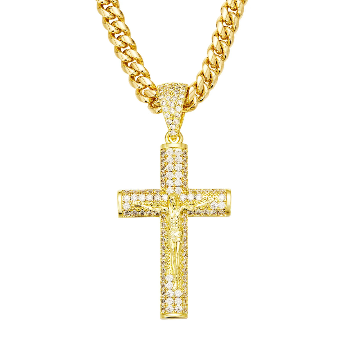 Jesus Cross Pendant Cuban Link Necklace