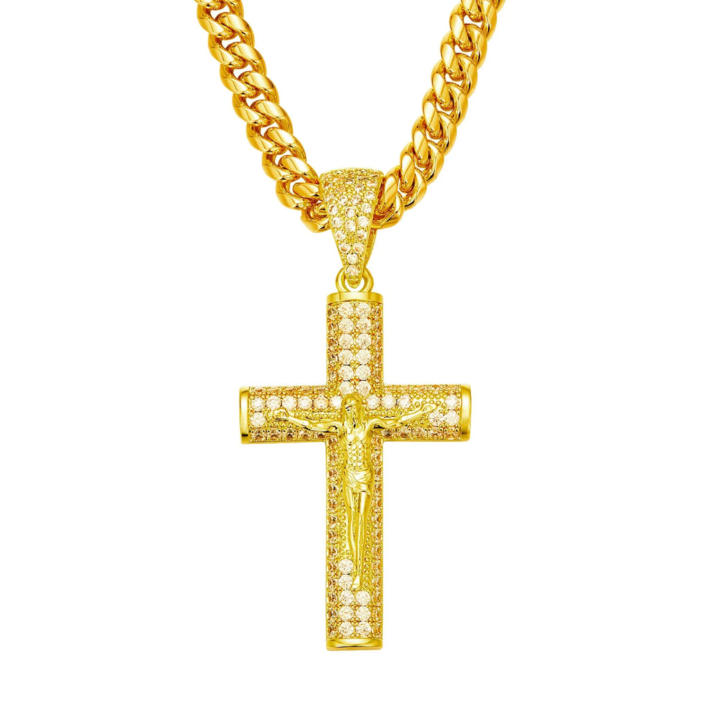 Jesus Cross Pendant Cuban Link Necklace
