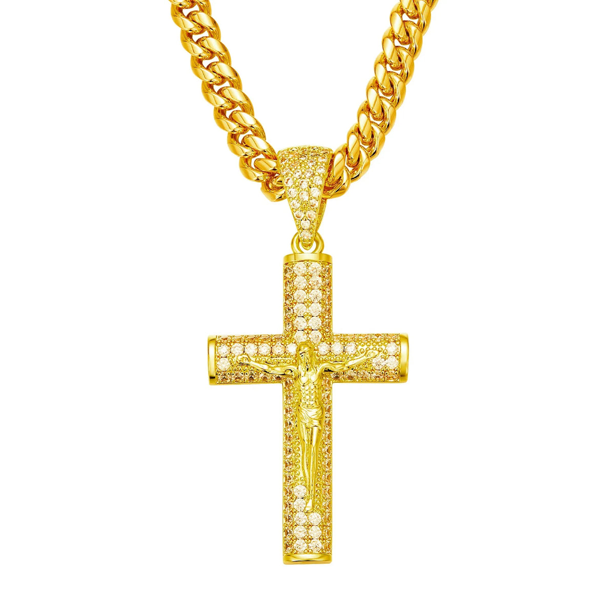 Jesus Cross Pendant Cuban Link Necklace