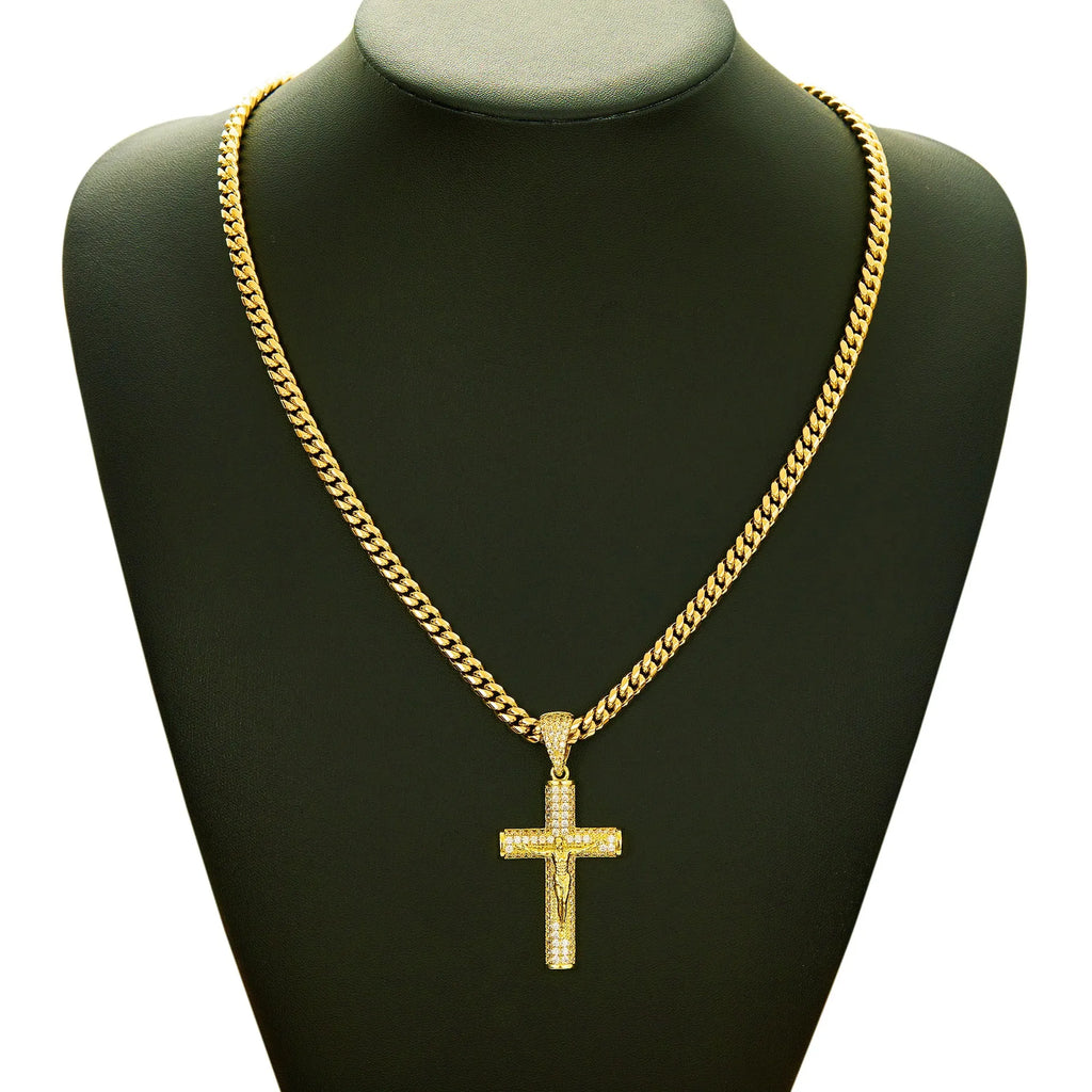 Jesus Cross Pendant Cuban Link Necklace