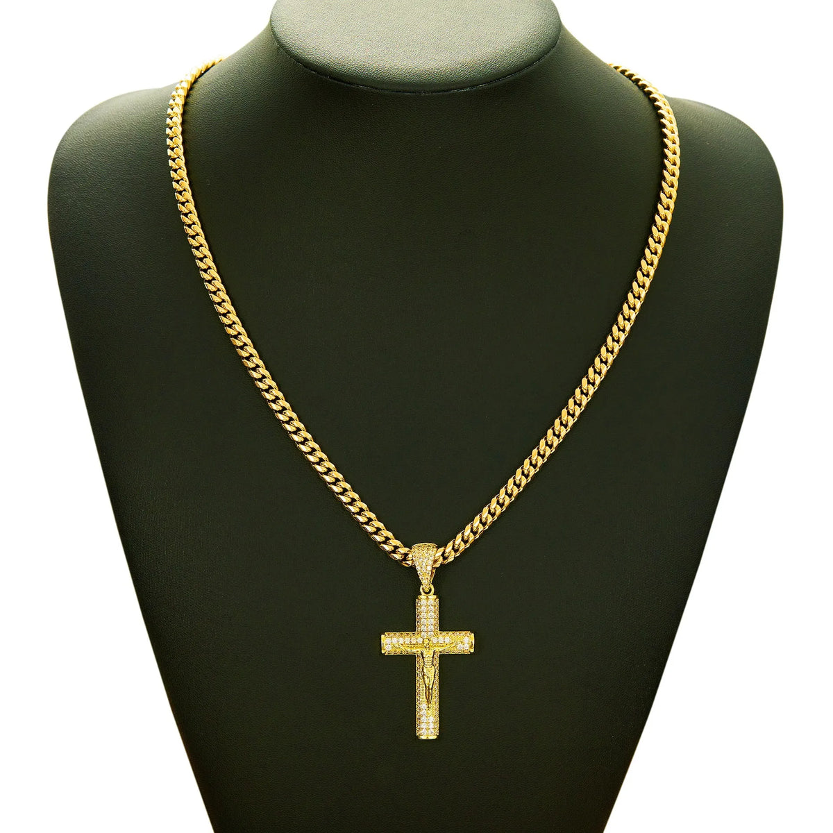 Jesus Cross Pendant Cuban Link Necklace