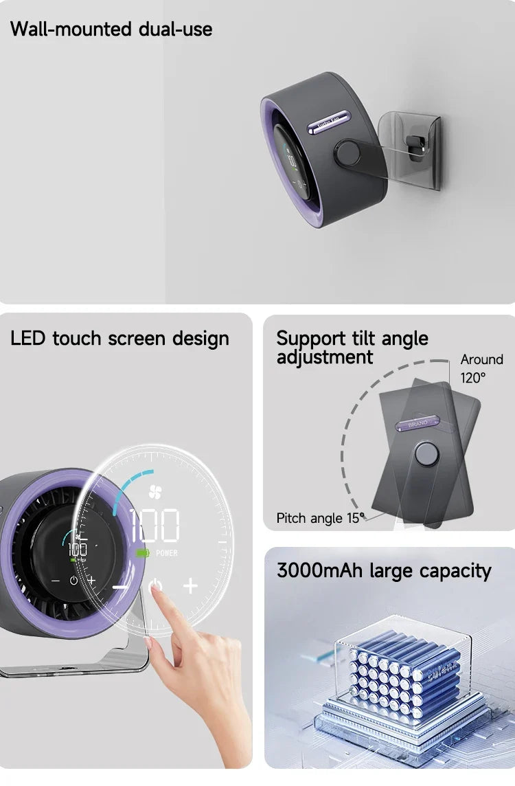 Rechargeable Desktop Fan with LED Display