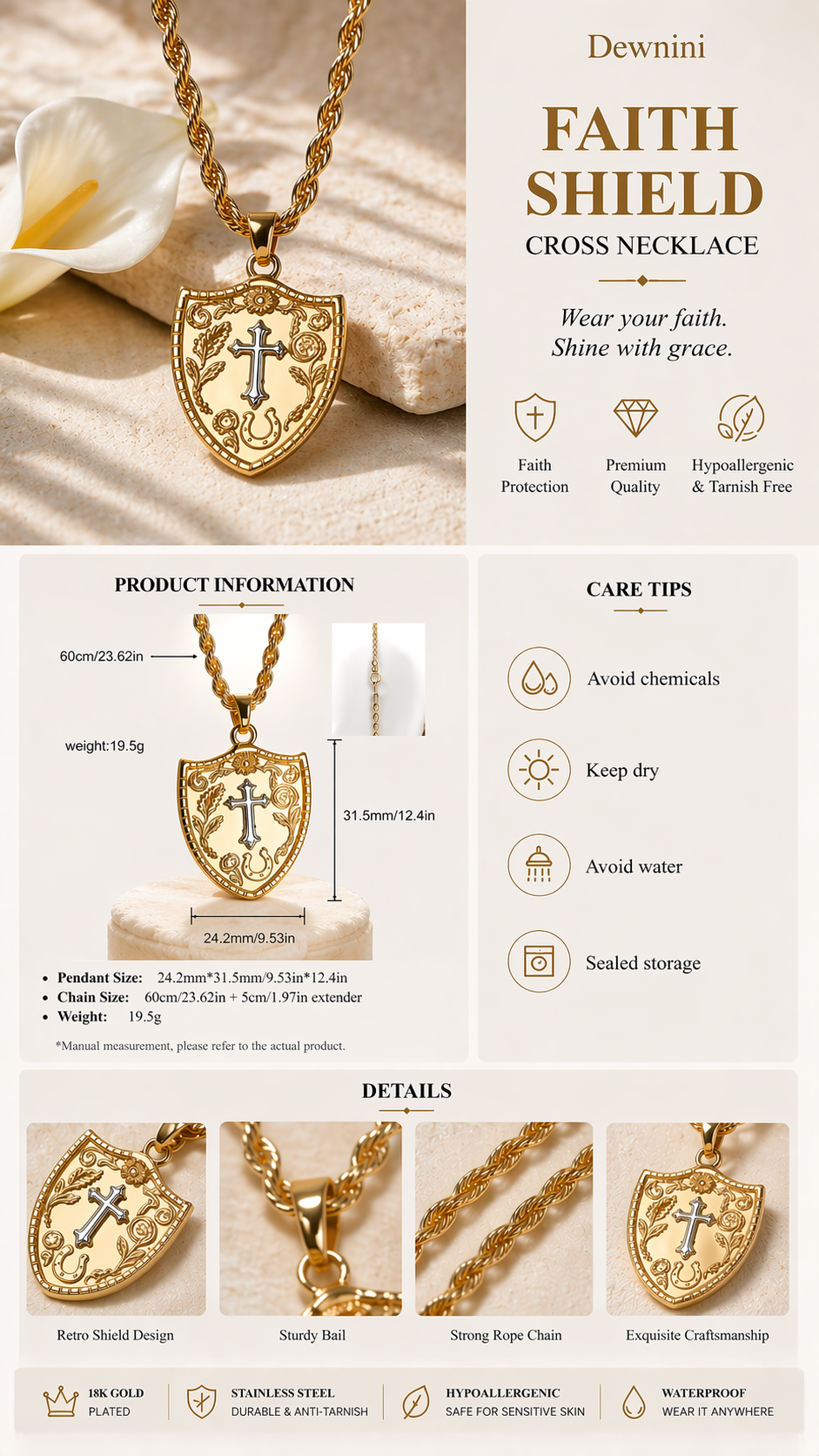 Faith Shield Cross Necklace