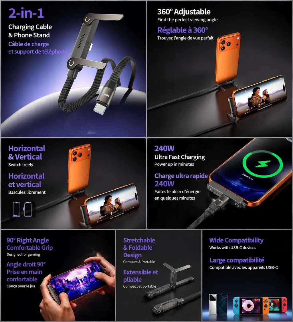 240W USB-C Charging Cable and Phone Stand