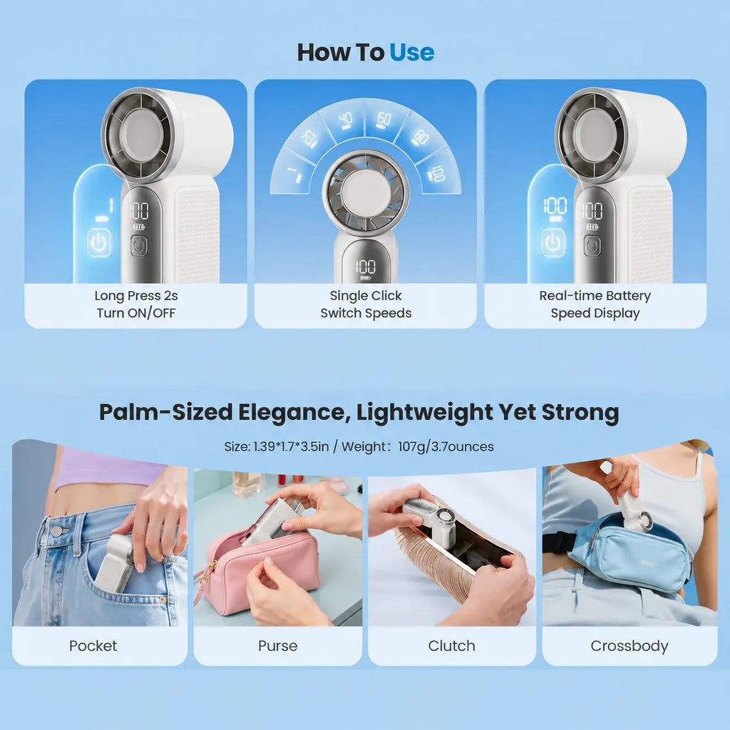Mini Handheld Fan with LED Display