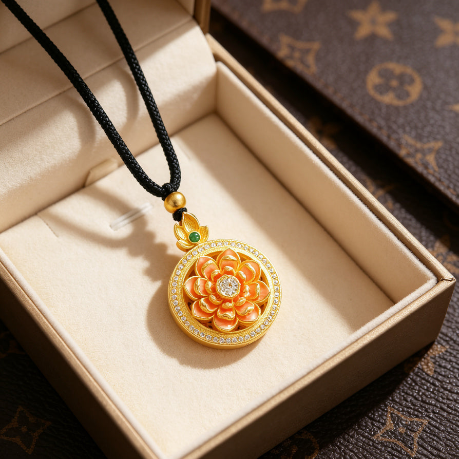 Lotus Spinning Pendant Necklace